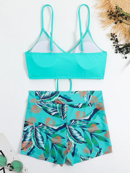 Drawstring Front Shorts Bikinis High Waist Swimsuit Women Swimwear Female Bathers Bathing Swimming Swim Suit Beachwear