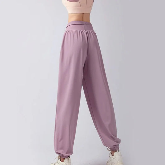 High Waist Hollow Double Waist Yoga Pants Women Slimming Sports Pants Loose Tie Feet Running Fitness Quick Drying Pants