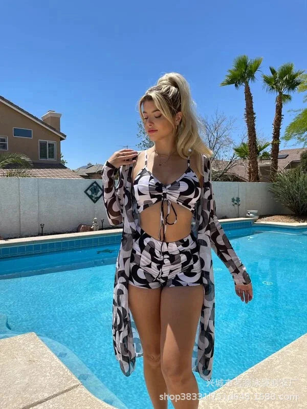 Summer Print Bikinis Swimwear Female Swimsuit Beachwear Push Up Three-Piece Bikini Set Women Swimming Bathing Suit