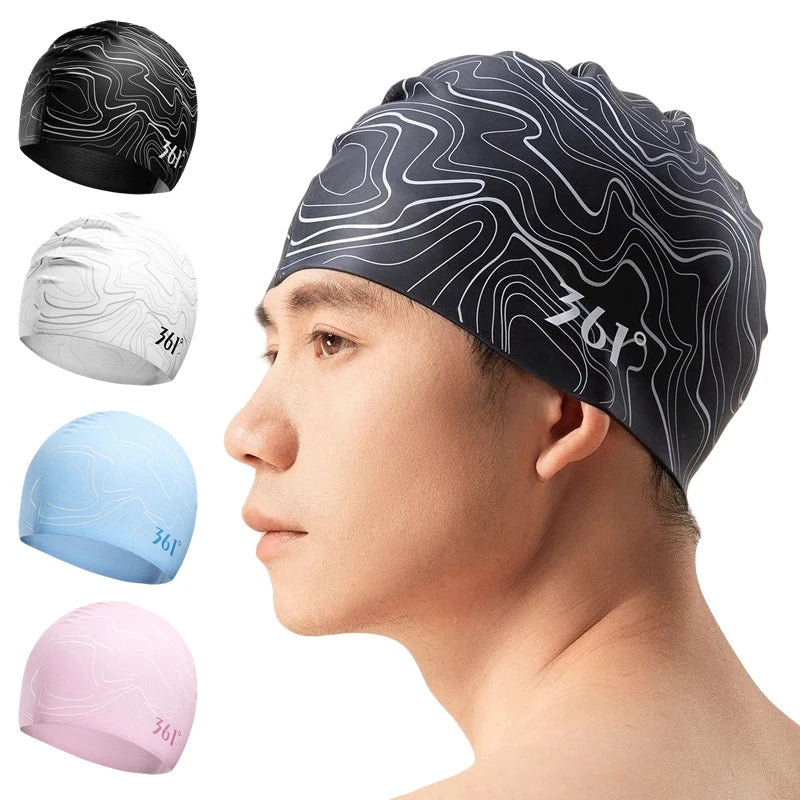 Brand Women Men Silicone Swimming Cap Stripe Printed Water Caps Bathing Hat Swim Pool Accessories for Adults