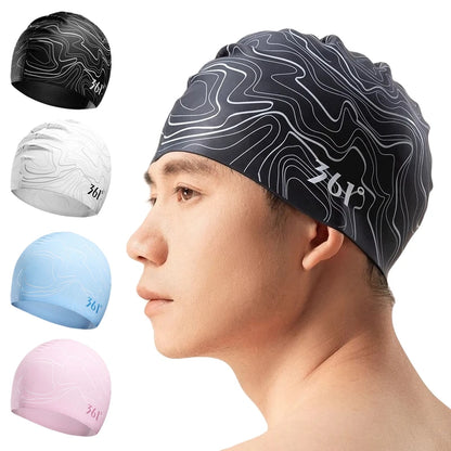 Brand Women Men Silicone Swimming Cap Stripe Printed Water Caps Bathing Hat Swim Pool Accessories for Adults
