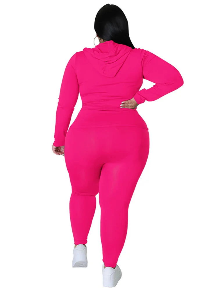 Wmstar Plus Size Two Piece Outfits Women Hoodies Sweatsuit Leggings Pants Sets Solid Stretch Matching