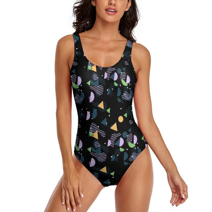 Geometric Art Swimsuit Yellow Brick Road Print One-Piece Swimwear Push Up Elegant Monokini Beach Pattern Swimsuits