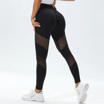 SVEIC Seamless Yoga Pants Hollow Leggings Fitness Women Workout Sportswear High Waist Leggings Push Up Tights Women Gym Clothing