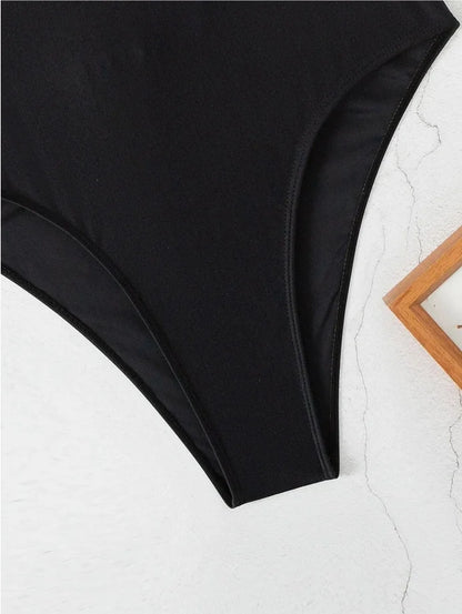 Black Strapped Swimwear Women Hollow Push Up One Piece Swimsuit Monokini High Waist Backless Bathing Suit