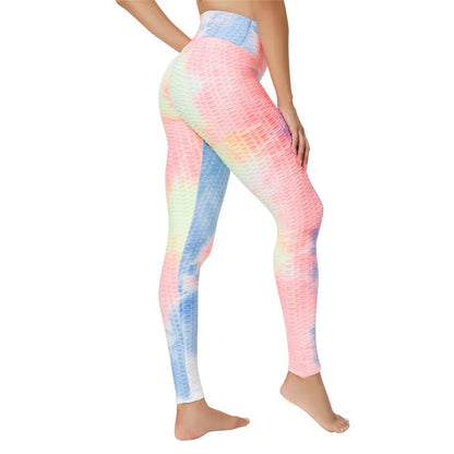 Women's Yoga Pants for Fitness Hip Lifting High Waist Bodybuilding Tight Fitting Jacquard Tie Dye Bubble Pants Leggings