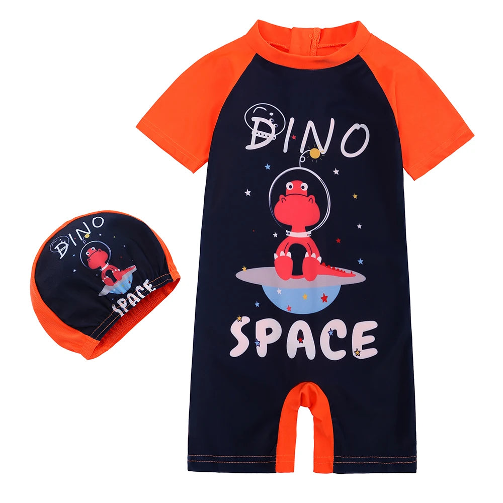 Toddler Children Swimwear Suit Print UV Kids Boys Girls Summer Beach Clothes 2Pcs Cap+Bathing Swimming Diving Swimsuit