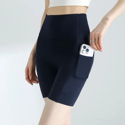 Summer Pocket Yoga Mini Shorts Women High Waist Butt Lifting Tight Short Leggings Thin Sport Fitness Cycling Shorts