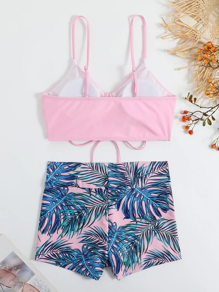 Drawstring Front Shorts Bikinis High Waist Swimsuit Women Swimwear Female Bathers Bathing Swimming Swim Suit Beachwear