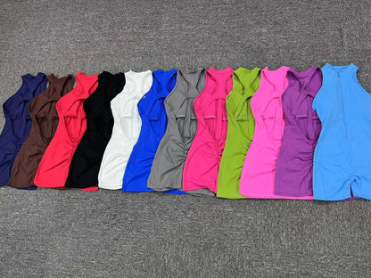 V Cut Zip Up Rompers Scrunch Butt Yoga Sets Racerback Jumpsuit for Women Fitness Gym Clothing Workout Open Back Sports Suit
