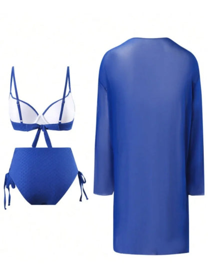 3 Pieces Bikini Women Swimsuit Female Swimwear Beachwear Swimming Suit Bathing Suit Bikini Set Dress Zigzag Biquini