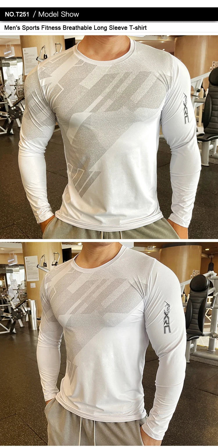Men Fitness Compression Sport Shirt High Quality Running Long Sleeve Upper Clothing Crew Neck Sweatshirt Male Rash Guard Wicking