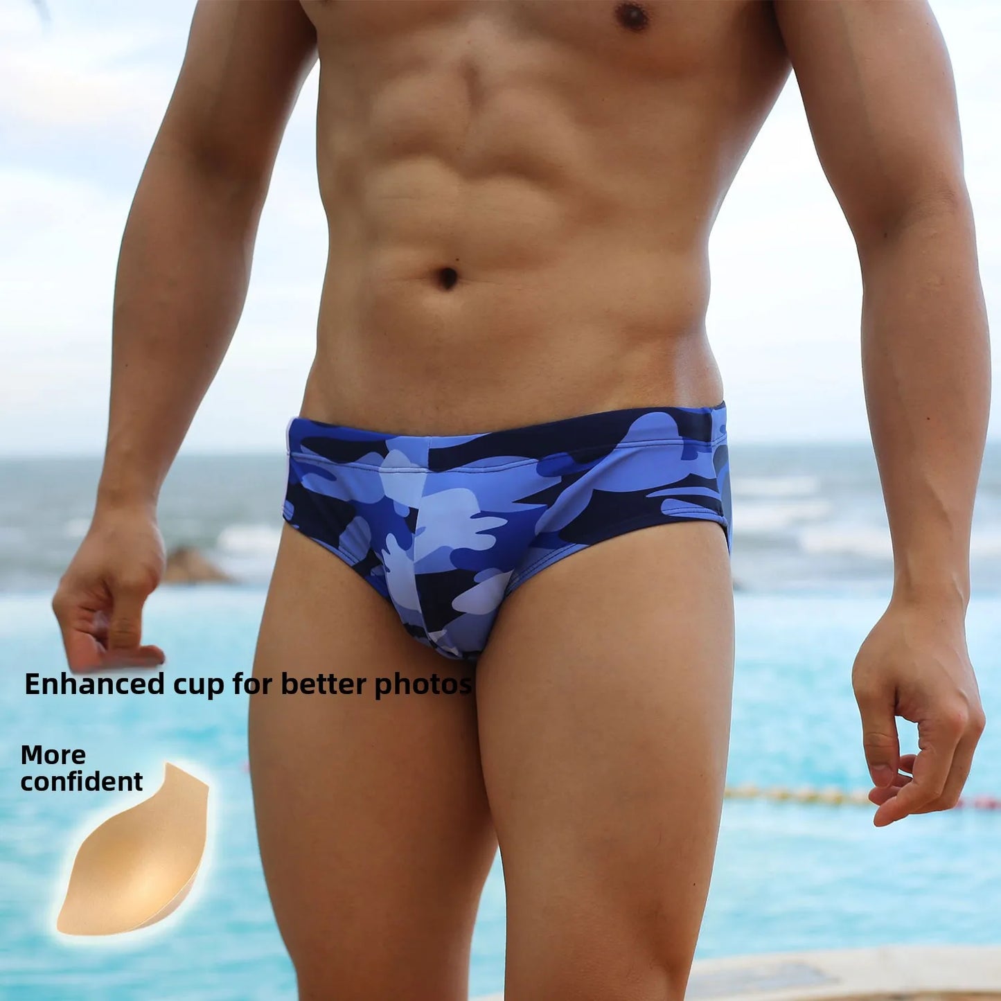 Men's Camouflage Swimming Shorts Tight Fit Diving Surfing Beach Shorts Breathable U-Enhanced Swimwear