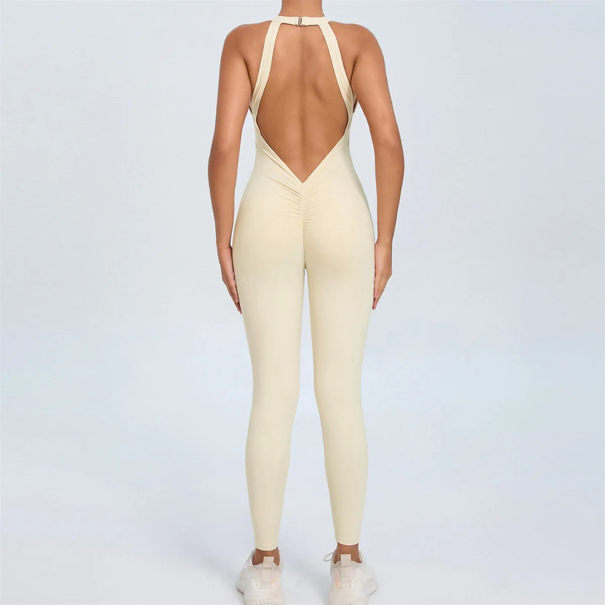 Pad Scrunch Backless Yoga Sport Jumpsuit Women Monkeys One Piece Gym Outfit Legging Fitness Overalls Workout Pant Clothing