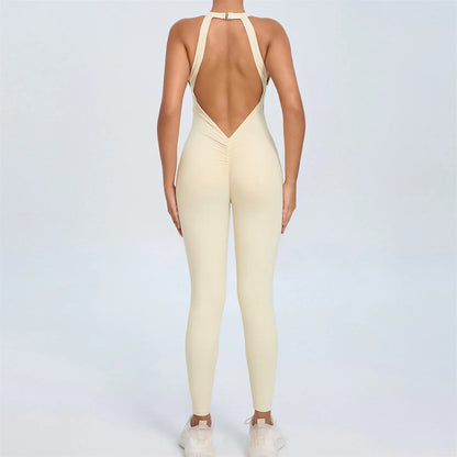 Pad Scrunch Backless Yoga Sport Jumpsuit Women Monkeys One Piece Gym Outfit Legging Fitness Overalls Workout Pant Clothing