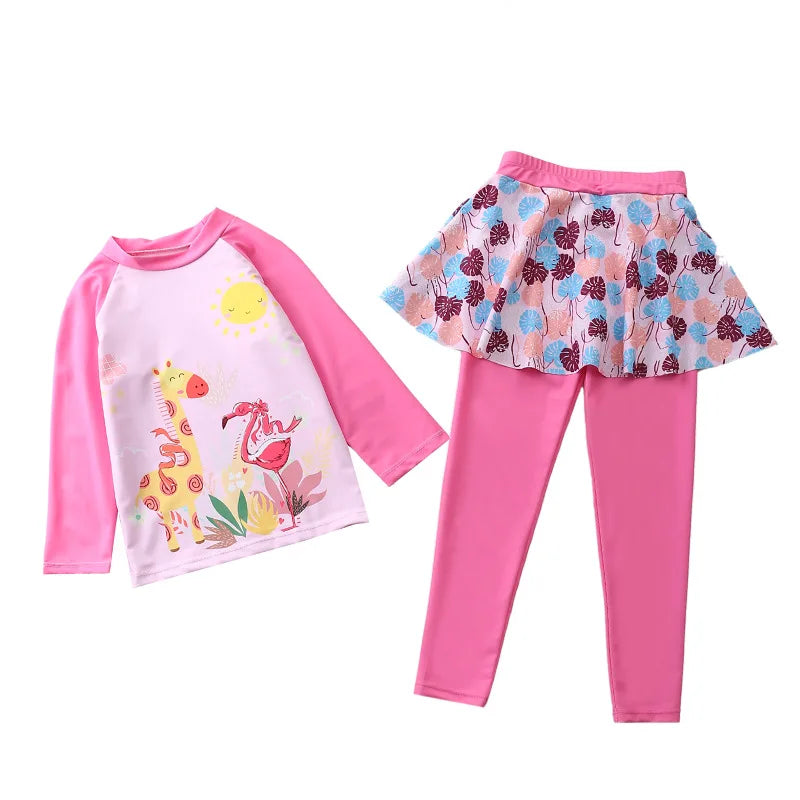 Unicorn Mermaid Kids Swimwear for Girls Long Sleeve Rash guard Pants Leggings Modest Children's Swimsuit Bathing Suit Beach Wear