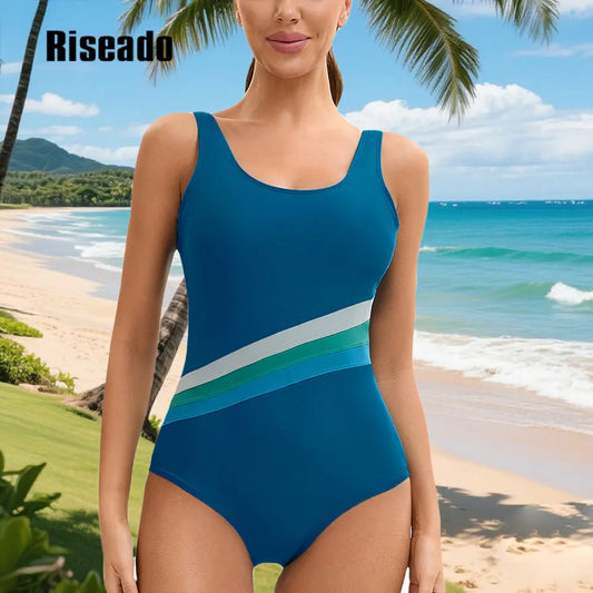 Women's Chlorine Resistant Scoop Neck U-Back High Leg Soft Cup Sporty One Piece Swimsuit
