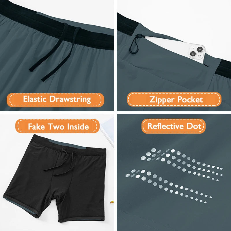 Double Layer Sport Fitness Shorts Men Quick Dry Breathable Exercise Training Running Basketall 2 In 1 Anti-Chafing Shorts