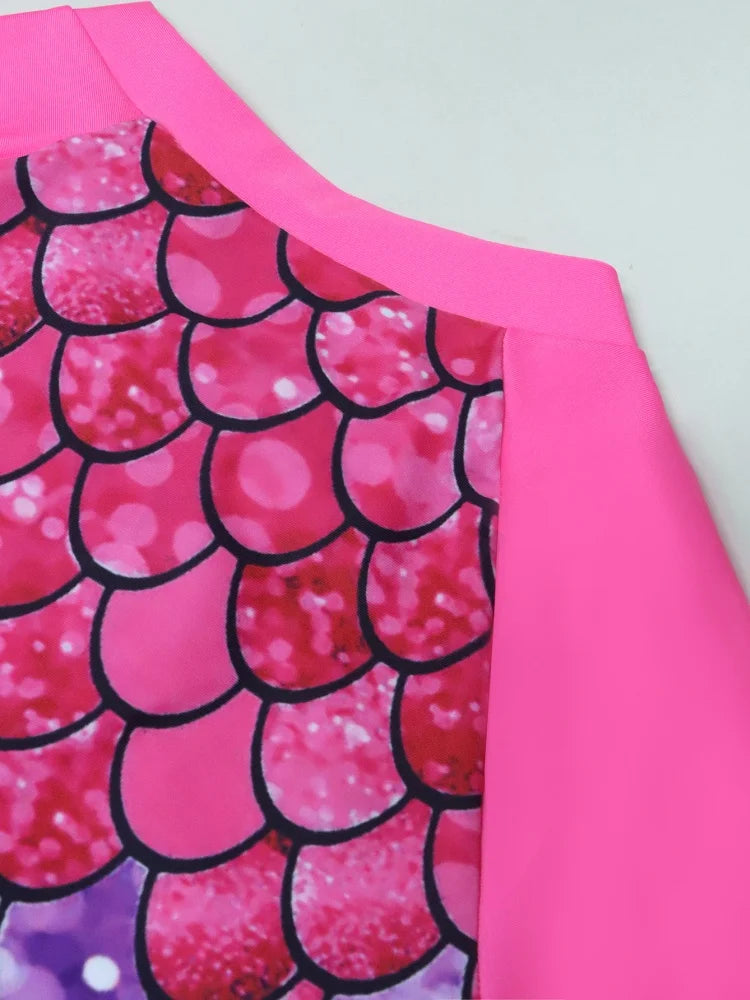 One Piece Girls Swimsuit Solid Print Long Sleeves Zipper Kids Swimwear Bodysuit Children Bathing Suit Beach Wear Summer