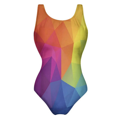 Bright Rainbow Swimsuit Abstract Art Push Up Swimwear One-Piece Vacation Bath Bathing Suit Bodysuit Design Beachwear Large Size