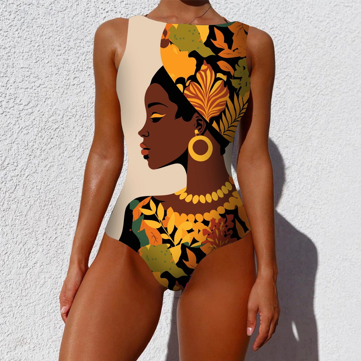 Colour Print Design One-piece Swimsuit Classic Printed Lace Up Swimsuit Women's Push Up Flower One-piece Suit Beach Wear For Female