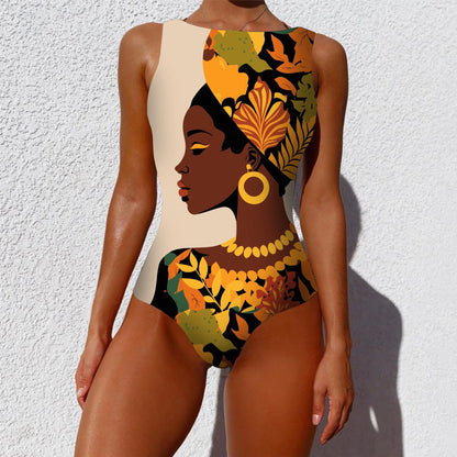 Colour Print Design One-piece Swimsuit Classic Printed Lace Up Swimsuit Women's Push Up Flower One-piece Suit Beach Wear For Female