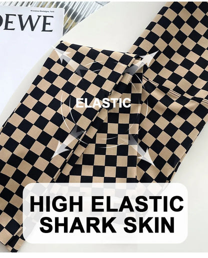 Checkerboard Plaid Shark Leggings Women High Waist Tight Slim Push Up Leggings Seamless Sports Fitness Leggings