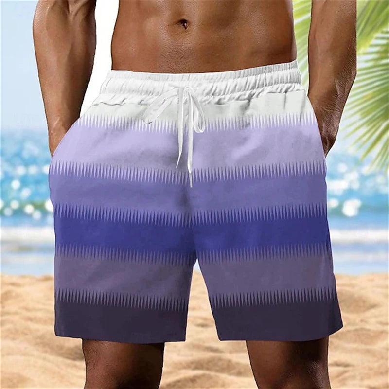 Men's Swimming Shorts 3d Print Stripe Beach Shorts Kids Fashion Short Pants Sports Fitness Quick Dry Swimwear Men Trunks