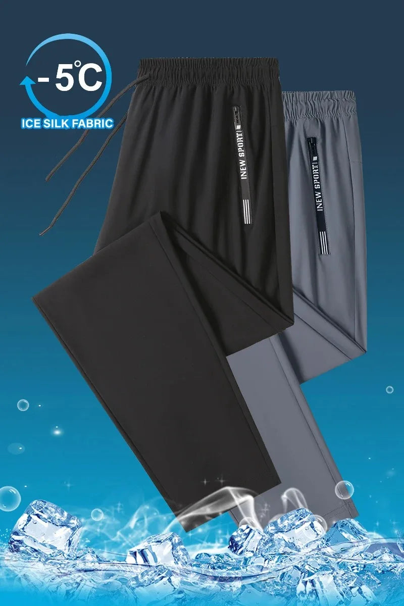 Ice Silk Pants for Men's Summer Thin Style Sports Quick Dried Straight Leg Draping Wide Leg Pants Casual Long Pants for Men