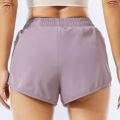 Pockets Yoga Short Jogging Women's Wide Waistband Drawstring Breathable Running Shorts Workout Quick Dry Shorts