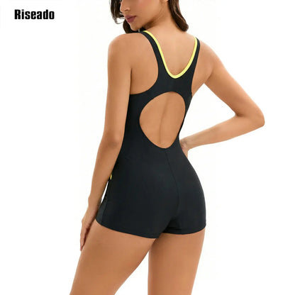 Women's One Piece Boyleg Rash Guard Swimsuit Sleeveless Half Zipper Surfing Swimwear