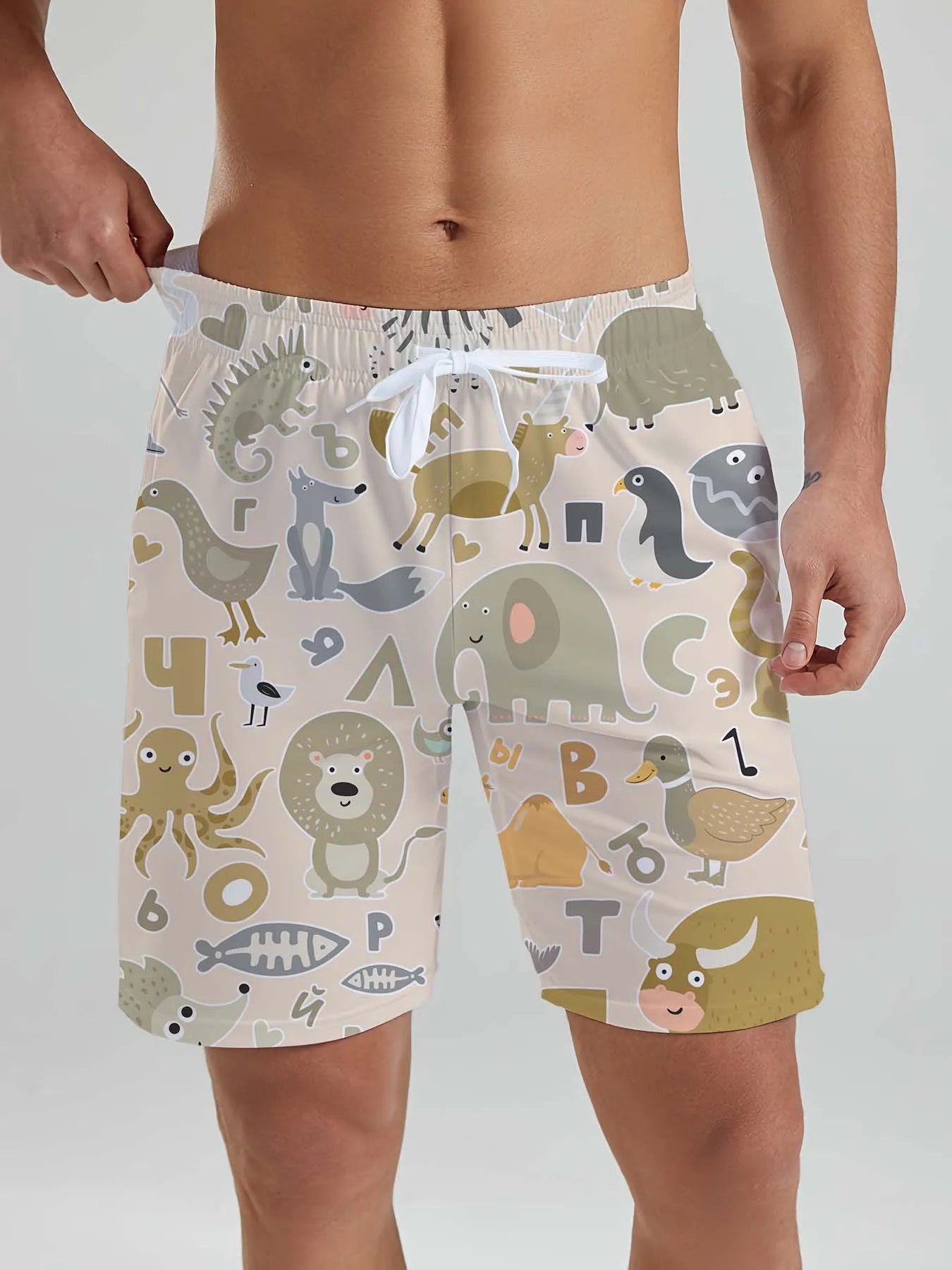 Hawaiian Cute Dinosaur & Dog Men's Beach Shorts 3D Printed men's Shorts Summer Swin Trunks Vacation Beach men's Clothes