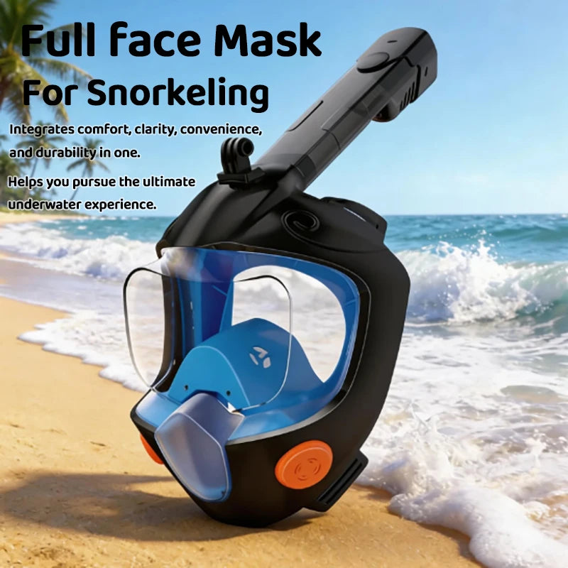 Full Face Snorkel Mask - Dry Snorkel , Anti-Fog , Leak-Proof  Panoramic View Swimming Diving Beach Water Sports for Adults Teens