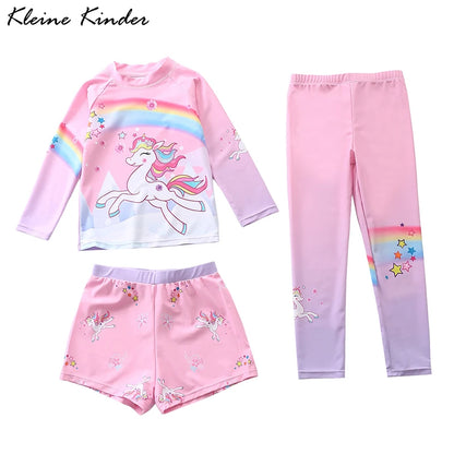 Kids Swimsuit for Girls Unicorn Long Sleeve Children's Swimwear + Surf Pants + Swimming Trunks Rash Guard Bathing Suit Child