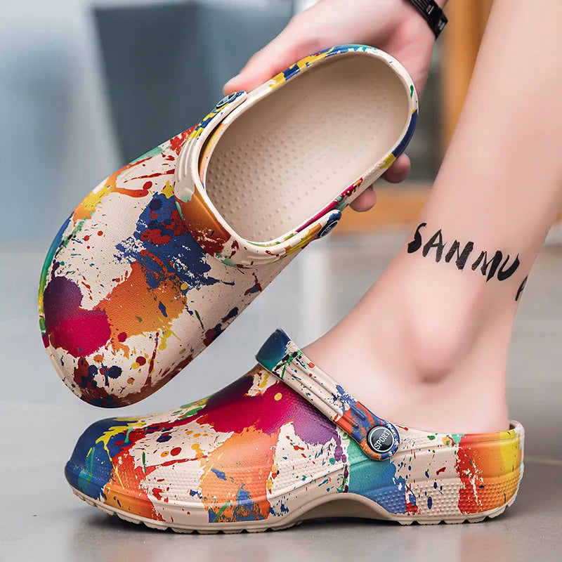 Summer Clogs Sandals For Men Soft EVA Waterproof Garden Shoes Fashion Printing Beach Slippers Soft Comfort House Slides