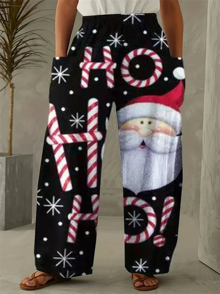 Women's Wide Leg Pants Christmas Tree Printed Trousers Women's Casual Christmas Gifts Elegant And Exquisite Pants