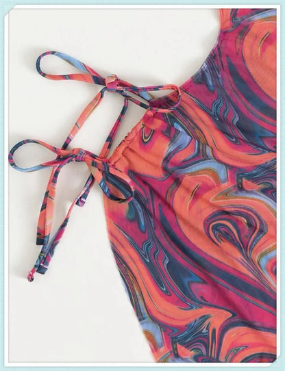 3 Piece Print Halter Triangle Bikini Sets Women Cover Up Swimwear Summer Swimsuit Female Bathing Swimming Suit Beachwear