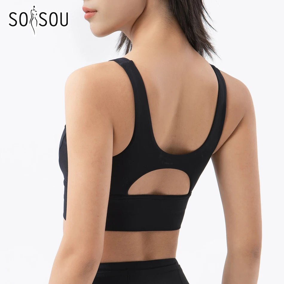SOISOU Women's High-Neck Keyhole-Back Sports Bra
