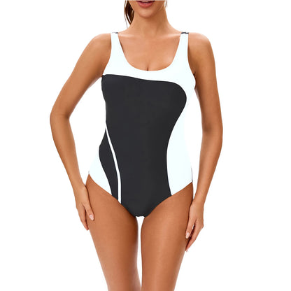 Womens One Piece Swimsuit Swim Leotard Sleeveless Open Back Athletic Bodysuit Swimwear Bathing Suits Color Block Sport Swimsuits