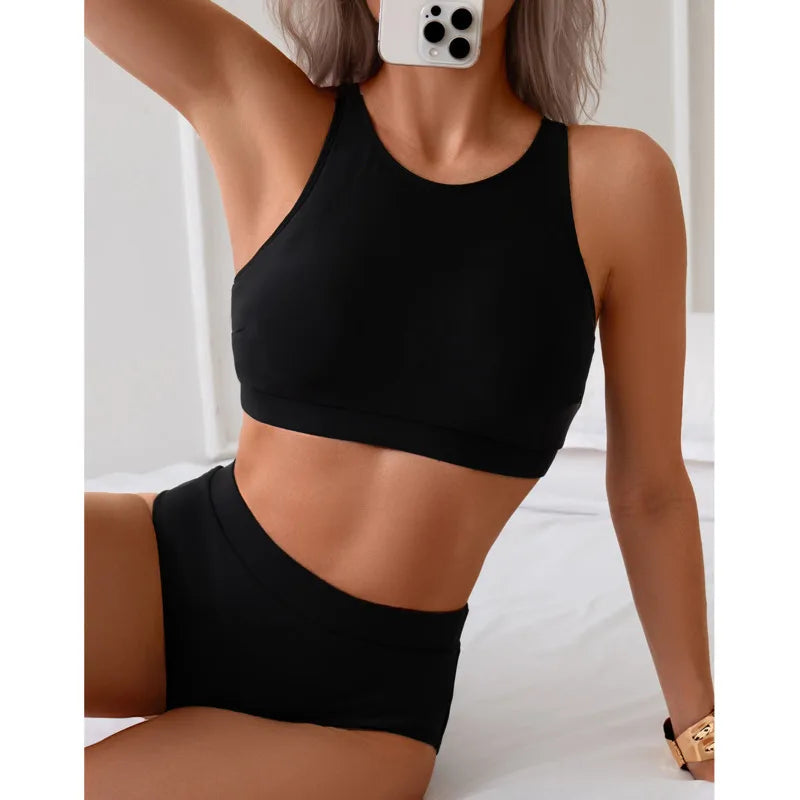 Women's Black High-Neck Bikini Set