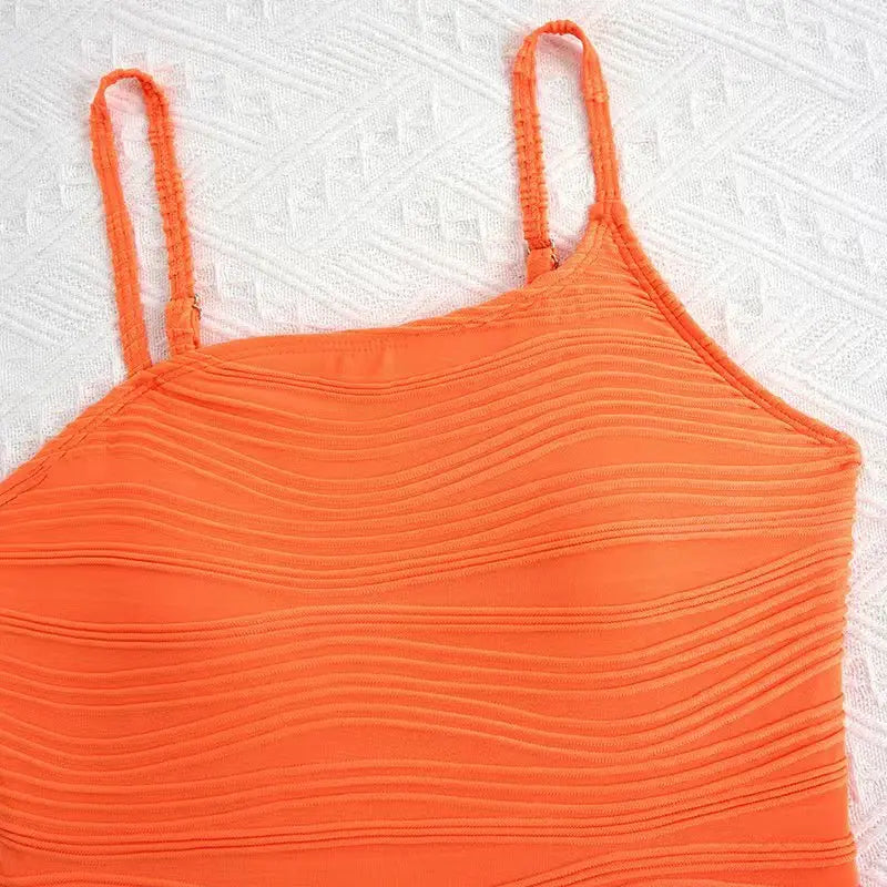 Girls Strappy Swimsuit One Piece Solid Kids Swimwear Orange Children Swimming Bathing Swim Suit Beachwear