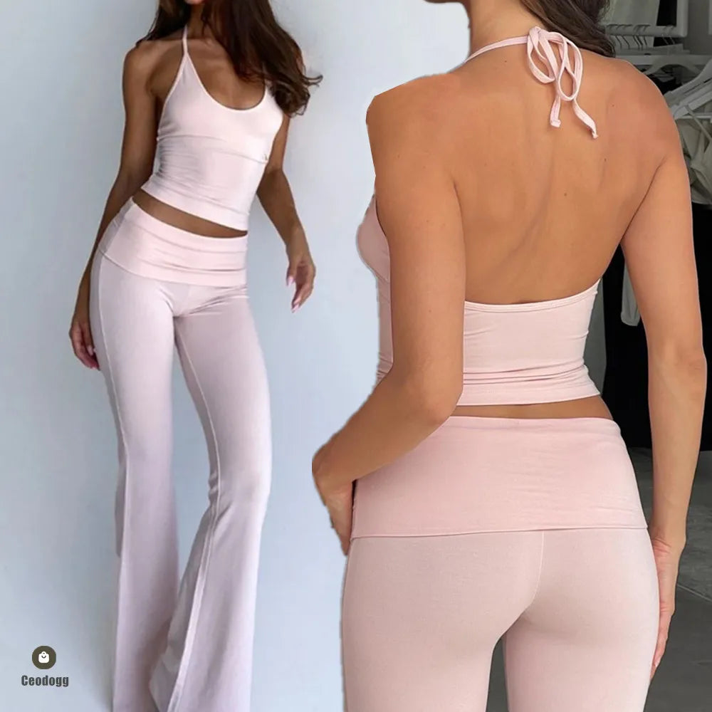 Women Folden Waist Yoga Pant Bell-bottoms Tights Gym Leggings Sport Wide Leg Fitness Leggings Workout Running Active Wear