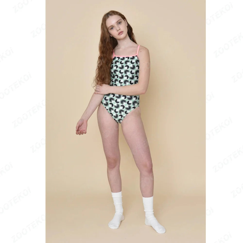 Women's Swimming Suit Hollow Back Swimsuit Female One-piece Triathlon Happy Prints Fit Practice Training Swimsuit