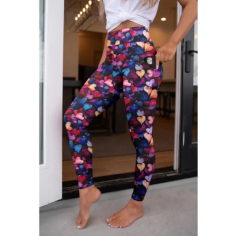 High Quality Women Elastic Pocket Pants Fashion High Waist 3D Printing Stretch Fitness Girls Leggings