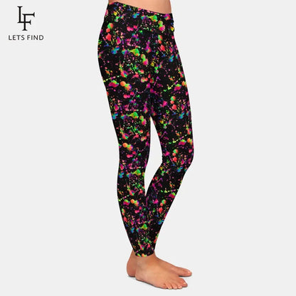 Watercolor Splatter Pattern Digital Print Women Leggings High Waist Fitness Slim Stretch Leggings