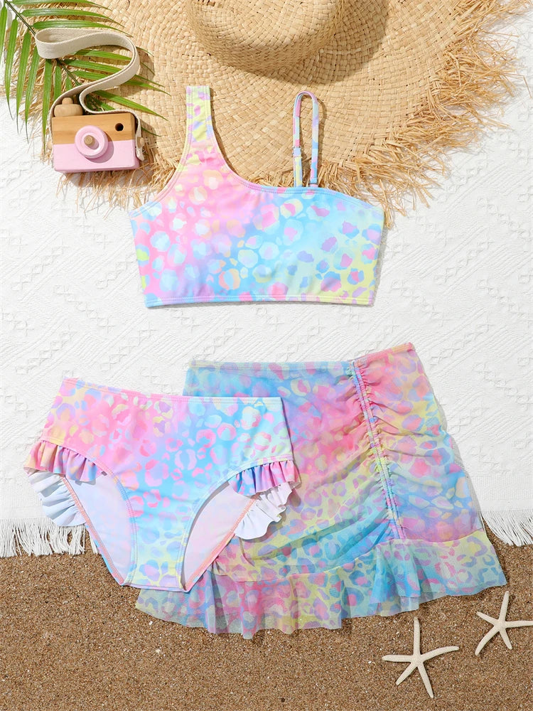 Bikini Girls Swimsuit Gradient Sling Children Bikinis Set Three Piece Swimwear Summer Beach Wear Swimming Bathing Suit