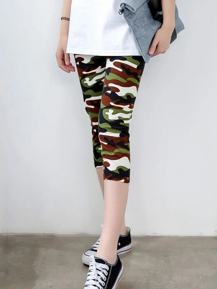 Fitness Leggins Polyester Capris Workout Trousers Camouflage Printed Leggings Women Lady Army Green High Elastic