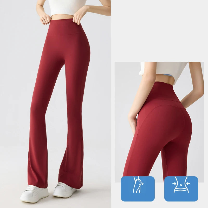 Spring Summer Micro Flared Sharkskin Leggings Women Tight Elastic Horseshoe Pants Sport Fitness Yoga Flared Pants