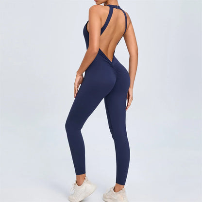 Pad Scrunch Backless Yoga Sport Jumpsuit Women Monkeys One Piece Gym Outfit Legging Fitness Overalls Workout Pant Clothing
