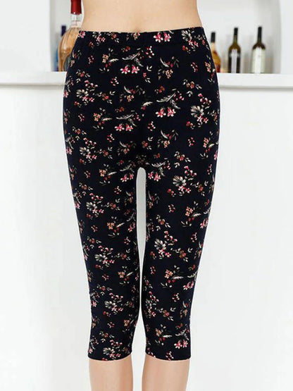 Workout Leggings Print Capris Women Push Up High Waist Pants Sportswear Short Trousers Black Fitness Legging